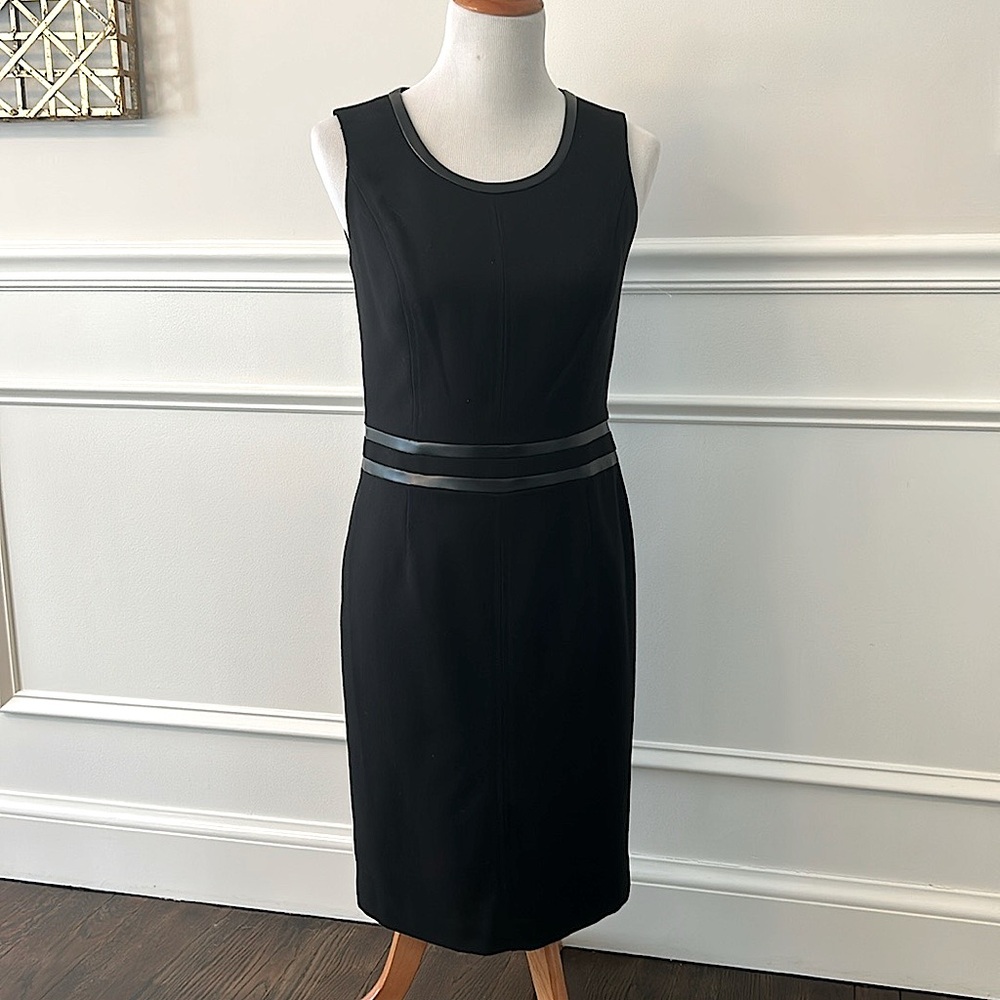 Anne Klein Black Sheath Midi Dress Sleeveless Scoop Neck